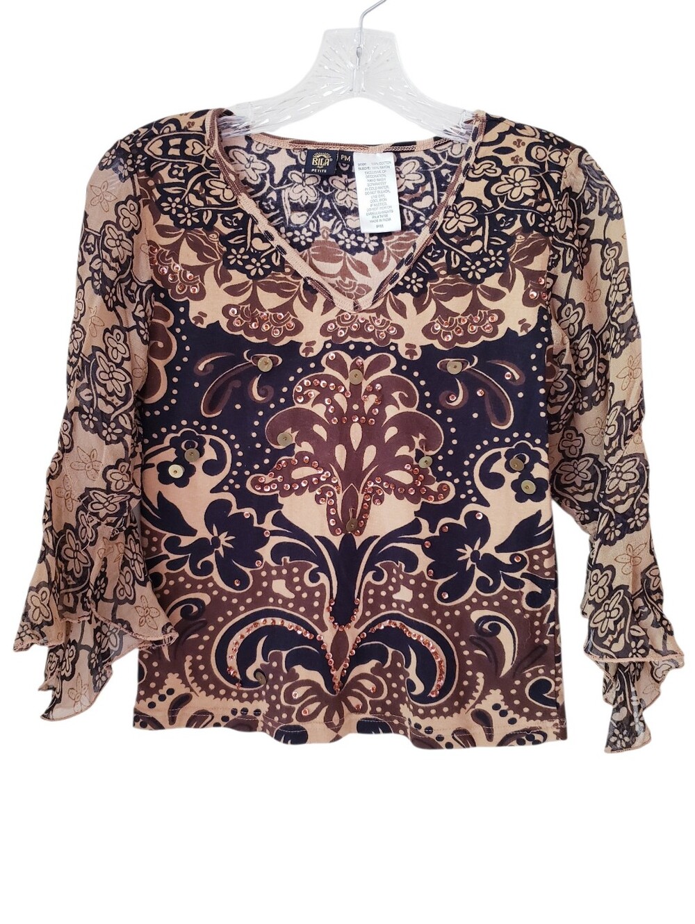 Vintage Bila Brown Black Print Top